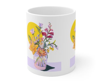 Illustration Floral Mug| Ceramic Mug 11oz | floral mugs | ceramic coffee mug | coffee mug | tea mug | mug | personalized mug | floral mug