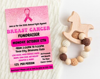 Editable Breast Cancer Fundraiser Flyer,Breast Cancer Awareness Invite,DIY Breast Cancer Fundraiser Invitation,Breast Cancer Awareness Month