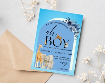 Boy Baby Shower Invitation Template, Modern Minimalist Baby Shower Invite, Boy Baby Shower, Dusty Blue Baby Shower Invite, Eucalyptus invite