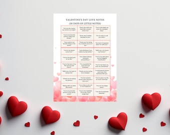 30 Days Valentine Love Notes, Mini Valentine Love Notes, Valentine’s Day Notes, Encouragement Cards, Valentine Messages, Valentine Printable