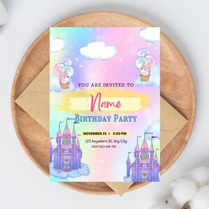 Editable Pink Birthday Invitation Template Glitter Birthday Party Invite Rainbow Foil Girl Eighth Birthday Instant Download Digital