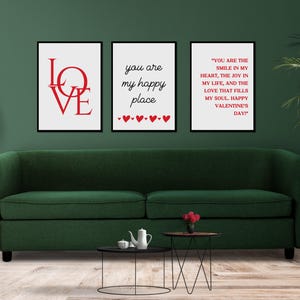 Set Of 3 Valentines Day Wall Art, Valentines Day Decor, Valentine&#39;s Day Printable, Romantic Wall Art Print, You Are My Happy Place Valentine