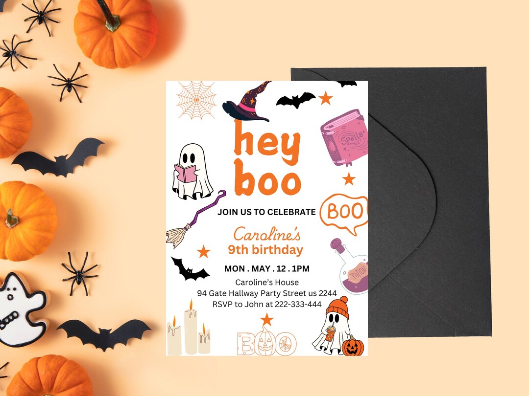 Hey Boo Halloween Birthday Invitation, Editable Halloween Party Invite ...