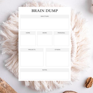 Brain Dump Printable, Digital Productivity, Brain Dump Template, Thought Organizer, Daily Task Trackers, Declutter Organizer, Ideas Tracker