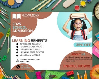 School Admission Flyer Template, Editable School Flyer, Enrollment Drive Flyer, Preschool Admission Flyer, Academy Promotion Flyer Template