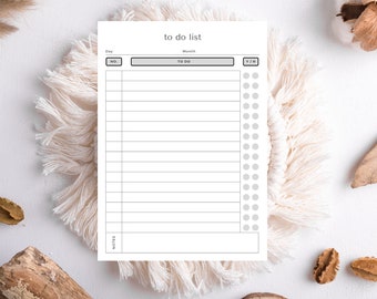 May include: A printable to-do list with sections for day, to do, and Y/N. The list has a notes section at the bottom.