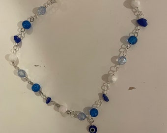 blue crystal evil eye necklace