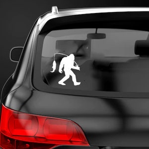 Bigfoot Fishing Decal Sticker Label Yeti Decal Sasquatch Sticker Outdoors Mountains decal Bigfoot Bumper Sticker Camping Label Fish Label