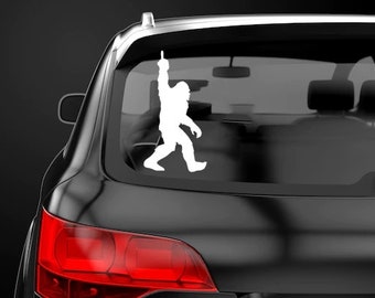 Bigfoot Flip Off-klistermärke, Yeti-klistermärke, Sasquatch-klistermärke, Utomhus- och Bergsdekal, Bigfoot-stötfångarklistermärke, Camping-etikett, Fisk-etikett