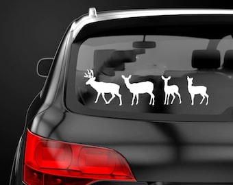 Hjortfamilj-dekal, klistermärke, etikett, familjefönsterklistermärke, hind, bock-etikett, rådjursdekal, jakt utomhus-klistermärke, muhljort-etikett, flera hjortar