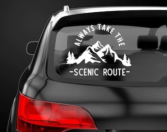 Ta alltid den natursköna vägen, klistermärke, etikett, camping, husbil, klistermärke, husvagn, etikett, campingvagn, dekal, berg, träd, klistermärke, andra hem