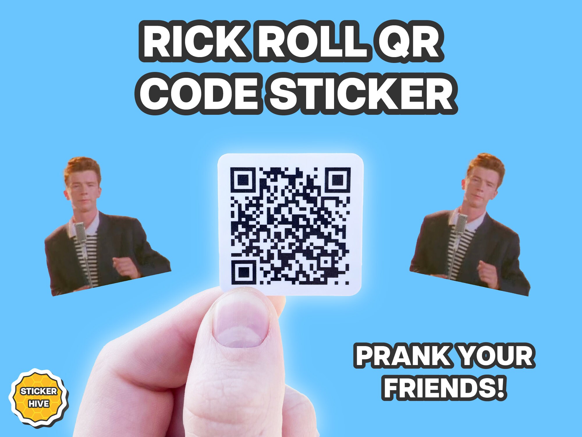 SCAN this Prank Rick roll  video never gonna give you up QR code  Sticker for Sale by rednumberone