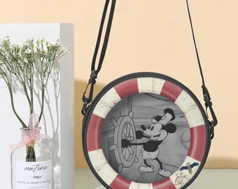 LIMITED EDITION 1928 Retro Walt Disney Mickey &quot;Steamboat Willie&quot; Round Purse Bag by Tara Leigh.  Only 200 available.