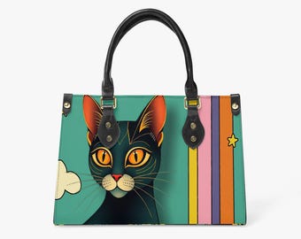 The LIMITED EDITION Retro Bold Pop Art Cat Purse Handbag with Stripes by Tara Leigh.  Only 200 available.