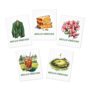 Juego de tarjetas de felicitación, 5 diseños inspirados en el Torneo de Golf Masters, tarjetas navideñas, tarjetas de notas hechas a mano, para ocasiones especiales, paquete de tarjetas en blanco.