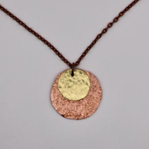 Copper and Brass Pendant | 24" Copper Chain | Handmade | Metalsmithed | Birthday Gift for Her