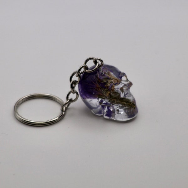 Real Forget Me Not Resin Skull | Keyring / Keychain | Birthday Gift for Her