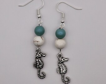 Seahorse Earrings | Blue and White Wagnerite