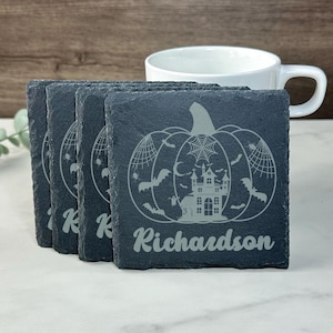Halloween Wohnkultur Untersetzer personalisiert, gruseliger Halloween-Becher-Untersetzer, personalisierter gruseliger Untersetzer, handgemachtes personalisiertes gruseliges Halloween-Geschenk