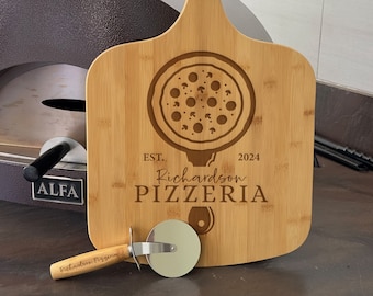 Personalized Pizza Board and Pizza Cutter, Custom Pizza Paddle, Engraved Pizza Server, Family Personalized Pizza Peel, Custom Wedding Gift