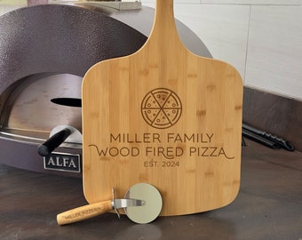 Personalized Pizza Peel and Pizza Cutter, Custom Pizza Paddle, Engraved Pizza Server, Personalized Pizza Board, Fathers Day Gift Pizza Stone