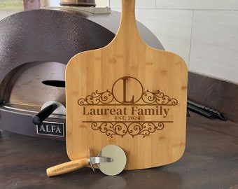 Personalized Pizza Board and Pizza Cutter, Custom Pizza Paddle, Engraved Pizza Server, Family Personalized Pizza Peel, Custom Wedding Gift