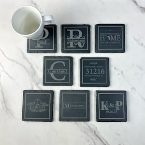 Dessous de verre en ardoise personnalisé, cadeau de pendaison de crémaillère, cadeau d'agent immobilier, cadeau de code postal, cadeau de nouveau propriétaire, cadeau de mariage de demoiselle d'honneur