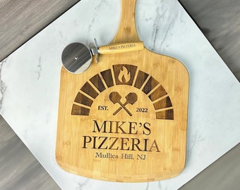 Personalized Pizza Board and Pizza Cutter, Pizza Father's Day Gift, Custom Pizza Paddle, Engraved Pizza Server, Dad Personalized Pizza Stone