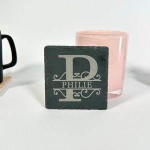 Monogram Initial Slate Coaster for Housewarming Gift, Real Estate Agent Gift, Zip Code Gift, New Homeowner Gift