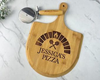 Personalized Pizza Peel and Pizza Cutter, Pizza Father's Day Gift, Custom Pizza Paddle, Engraved Pizza Server Stone, Dad Personalized Pizza