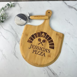 Personalized Pizza Peel and Pizza Cutter, Pizza Father&#39;s Day Gift, Custom Pizza Paddle, Engraved Pizza Server Stone, Dad Personalized Pizza
