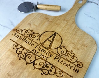 Personalized Pizza Stone and Pizza Cutter, Pizza Father's Day Gift, Custom Pizza Paddle, Engraved Pizza Server, Dad Personalized Pizza Board