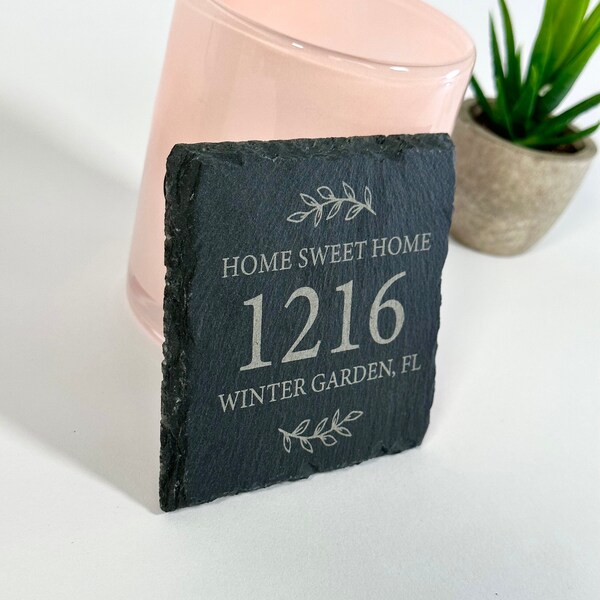 Home Sweet Home Slate Coaster for Housewarming Gift, Real Estate Agent Gift, Zip Code Gift, New Homeowner Gift