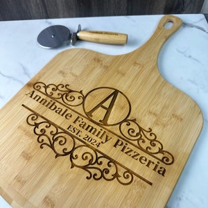 Personalized Pizza Stone and Pizza Cutter, Pizza Father&#39;s Day Gift, Custom Pizza Paddle, Engraved Pizza Server, Dad Personalized Pizza Board