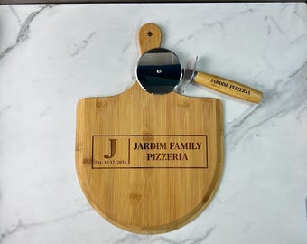 Personalized Pizza Peel and Pizza Cutter, Pizza Christmas Gift, Custom Pizza Paddle, Engraved Pizza Server, Dad Christmas Gift Pizza Boards