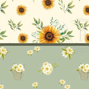 Sunflower and Daisy Digital Paper, Seamless Yellow Floral Pattern ...