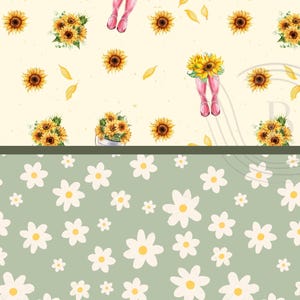 Sunflower and Daisy Digital Paper, Seamless Yellow Floral Pattern ...