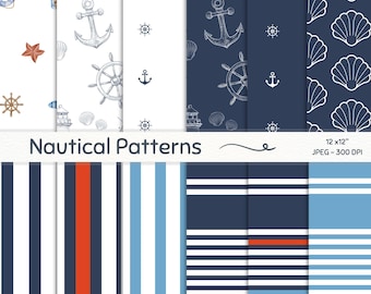 Nautical Digital Paper, Seamless Navy and Blue Pattern, Nautical Printable Paper, Blue Seamless Paper, Scrapbook Paper