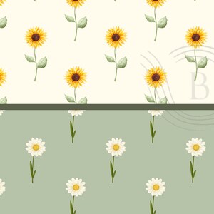 Sunflower and Daisy Digital Paper, Seamless Yellow Floral Pattern ...