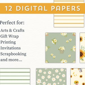 Sunflower and Daisy Digital Paper, Seamless Yellow Floral Pattern ...