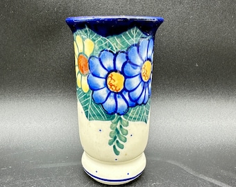 vintage WR Unikat vase peint à la main polonais motif floral petite taille 5,5" de haut