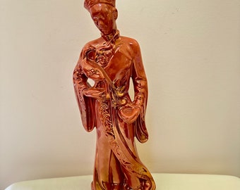 Vintage 1953 Lane & Co Calif "Chinese Scholar Holding a Peacock" Figurine 18"