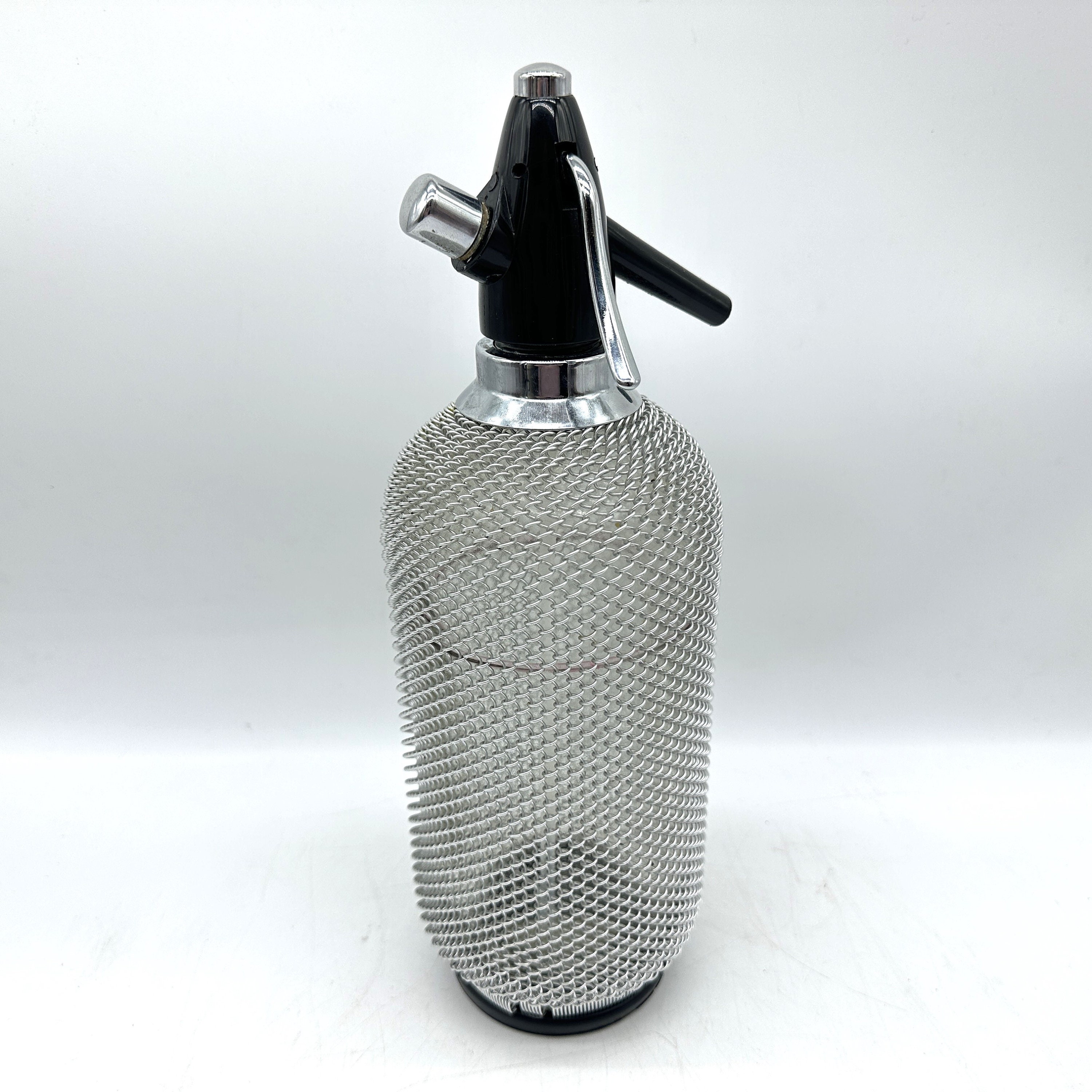 Vintage Soda Siphon Seltzer Bottle With Wire Mesh Metal
