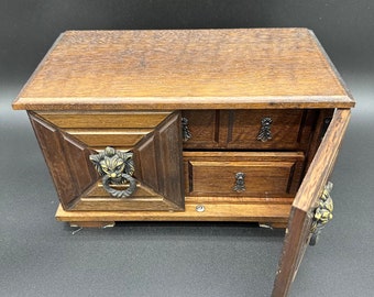 Vintage Japanese Jewelry Box w/ Lion's Heads Two Compartments Marked