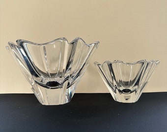 Set of 2 Orrefors Swedish Crystal Bowls Petal Design Large&Small Signed/Marked