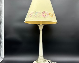 Leviton Portable Luminaire White Lamp w/ Floral Embroidery Shade 22.5" Tall