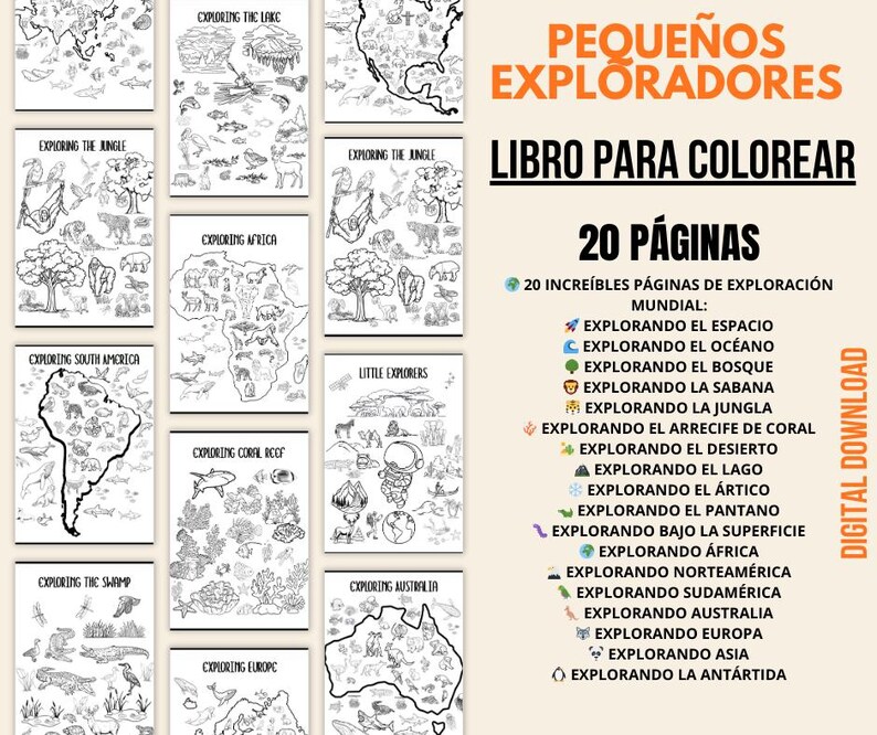 Little Explorers Coloring Book | World Animals, Space, Safari (digital ...