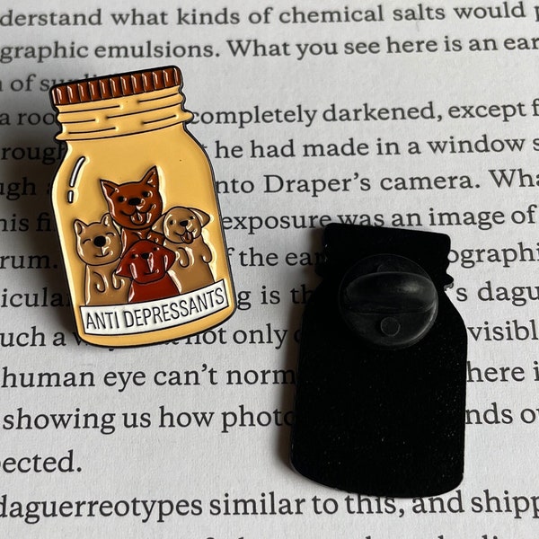 Antidepressant Dog Enamel Pin, Jar of Dogs Pin Badge