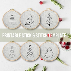 Stick and Stitch Borduurwerk PDF-patroon Kerstbomen voor beginners Digitale download Stick n Stitch met afdrukgids