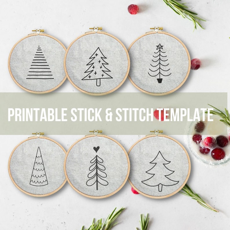 Stick and Stitch Embroidery PDF Pattern Christmas Trees for Beginners Digital Download Stick N ...